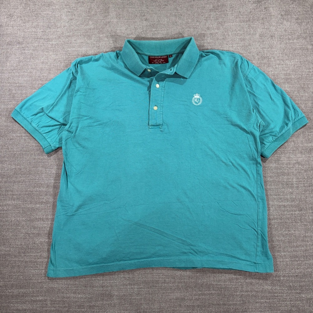 Chaps Ralph Lauren Polo Shirt Mens XL Teal Green Excellent Vintage Crest Logo